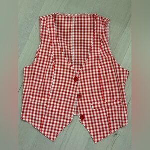 Red & White Gingham Button Front Vest